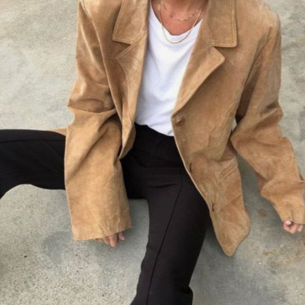 Dennis Basso Vintage Tan Suede Coat Ethically Made in USA Y2K Tailored Fit XS - Picture 6 of 16